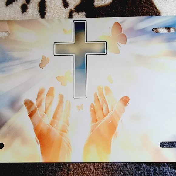 Praying Hands Butterfly Religious Car Tag Handmade Vehicle License Plate - Picture 2 of 6